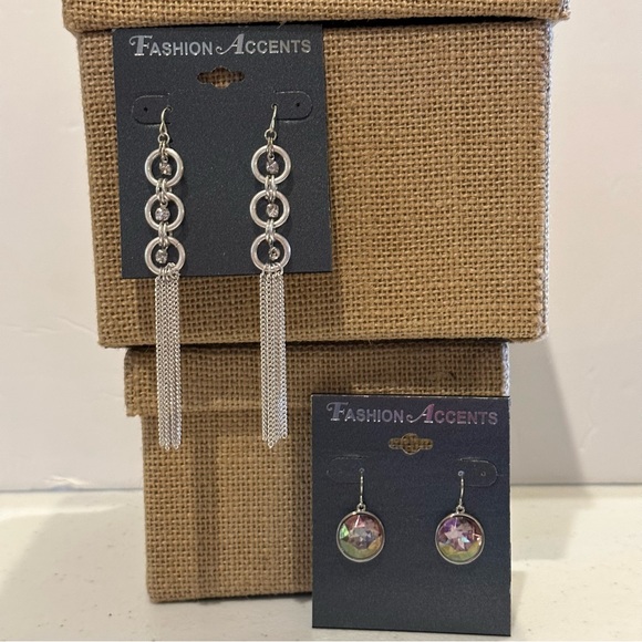 NWT 2 Pair of Fashion Accents Earrings silver tone fish hook dangles - Picture 3 of 11